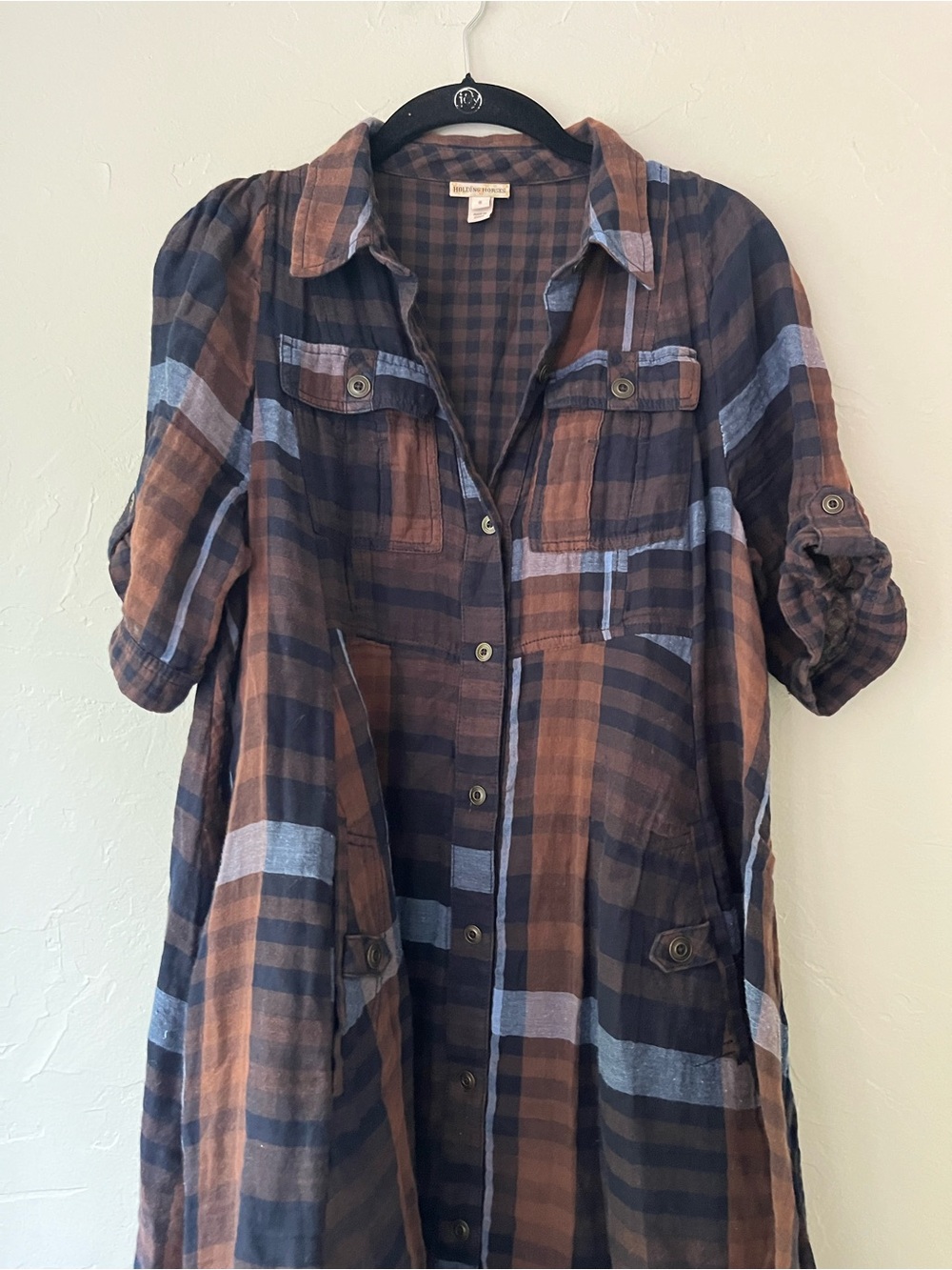 ANTHROPOLOGIE HOLDING HORSES HI LO PLAID SHIRT DRESS 8 - Picture 5 of 6